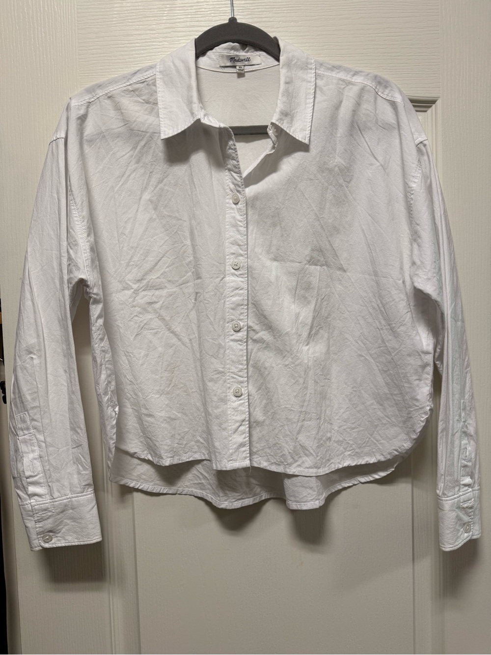 Madewell Cropped Boxy White Cotton Poplin Button-Up Shirt, XS